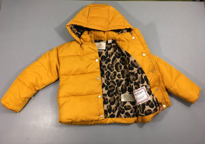 Doudoune zippée jaune moutarde à capuche amovible, moins cher chez Petit Kiwi