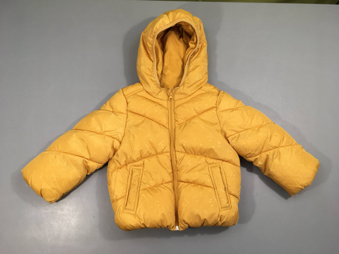 Doudoune zippée jaune coeurs à capuche doublé polar, moins cher chez Petit Kiwi