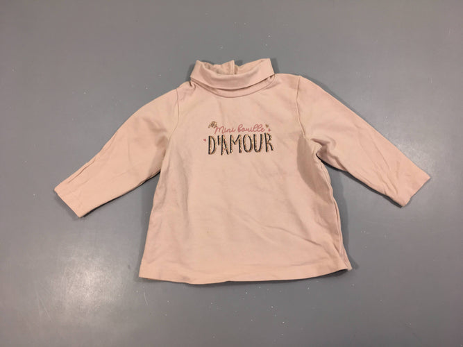 T-shirt m.l rose pâle col roulé mini bouille d'amour, moins cher chez Petit Kiwi