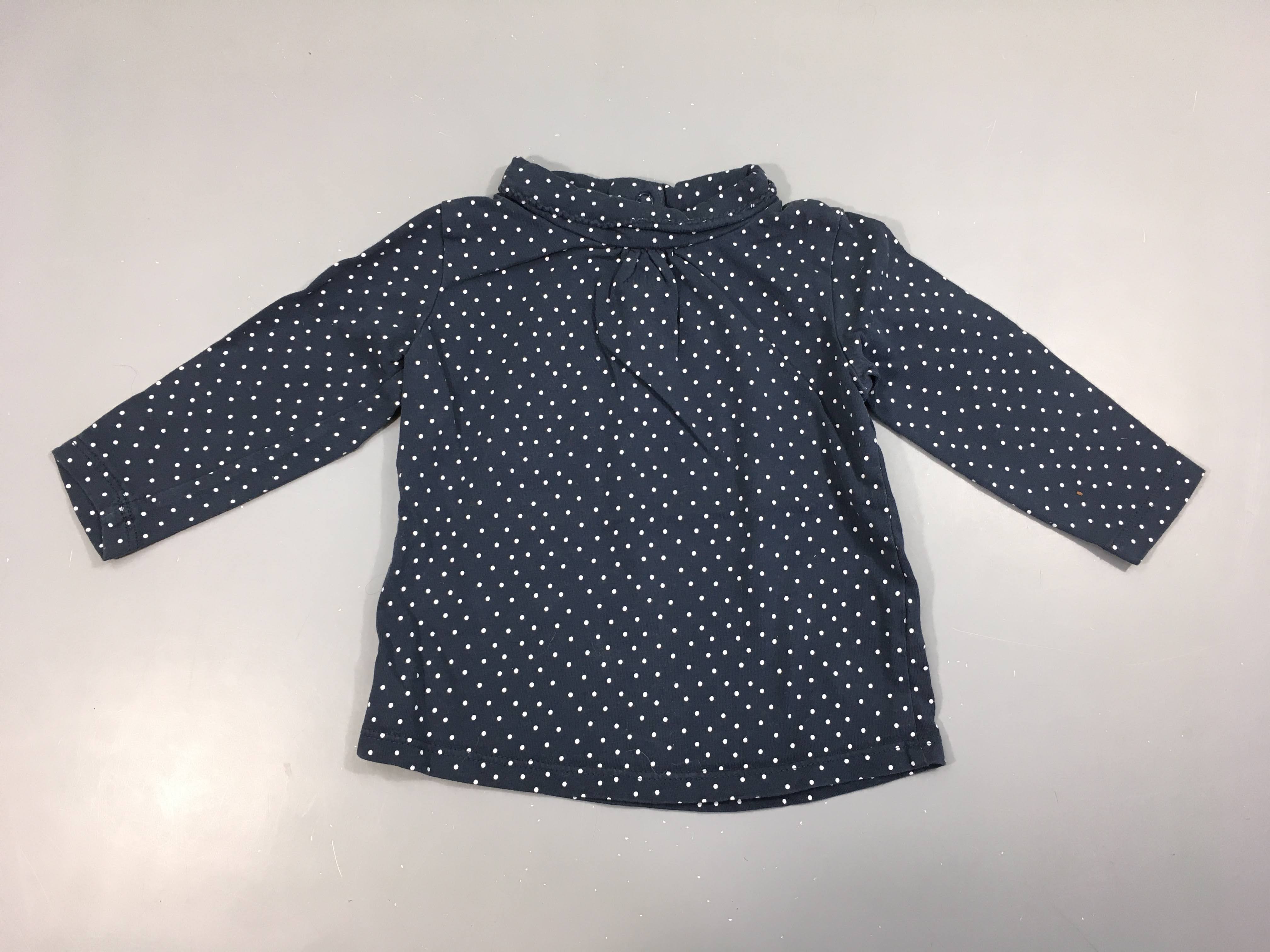 T-shirt m.l bleu foncé col roulé pois