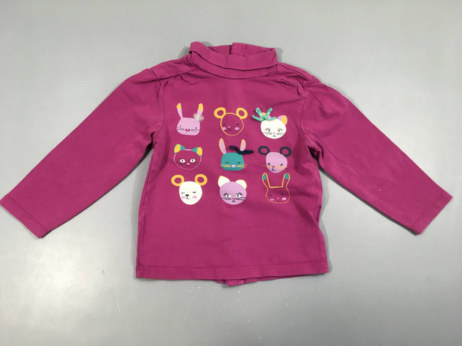 T-shirt m.l col roulé mauve animaux, moins cher chez Petit Kiwi