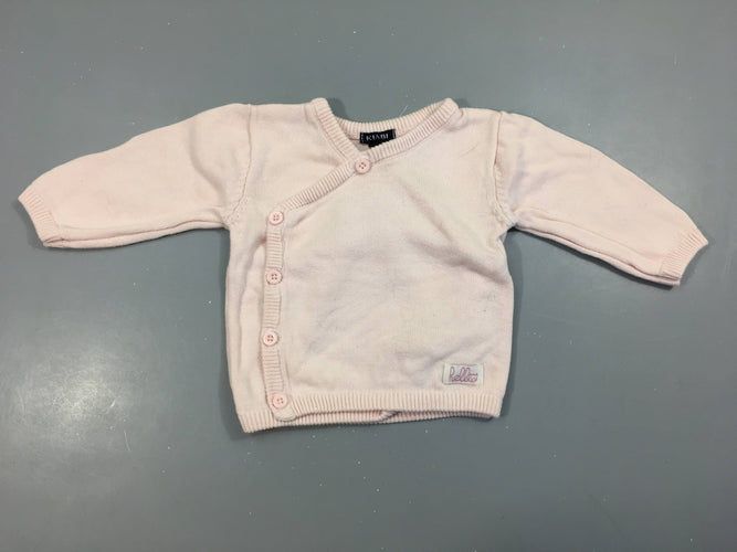 Gilet cache-coeur rose pâle, légèrement bouloché, moins cher chez Petit Kiwi