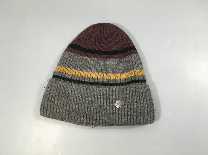 Bonnet mailles gris-bordeau doublé polar 51/53cm Jocko, moins cher chez Petit Kiwi