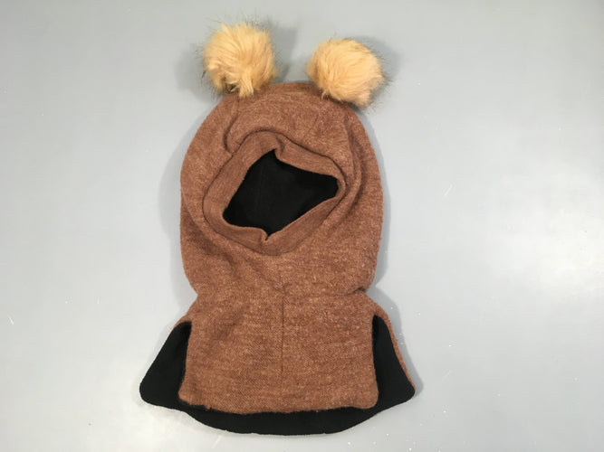 Cagoule brune maille pompon doublé polar 46-47cm, moins cher chez Petit Kiwi