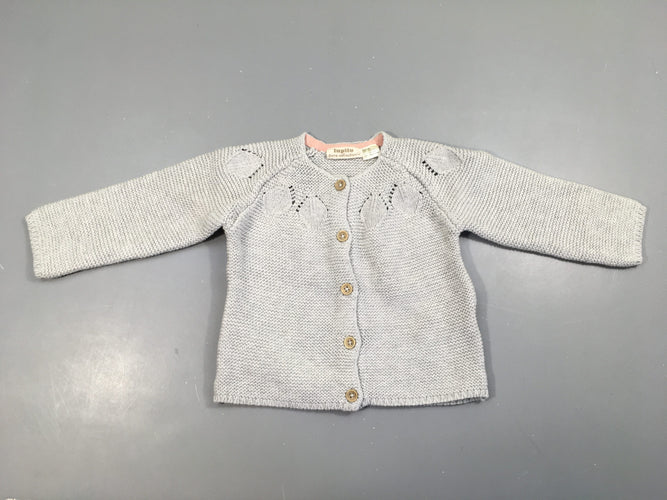 Gilet mailles gris clair ajouré, moins cher chez Petit Kiwi