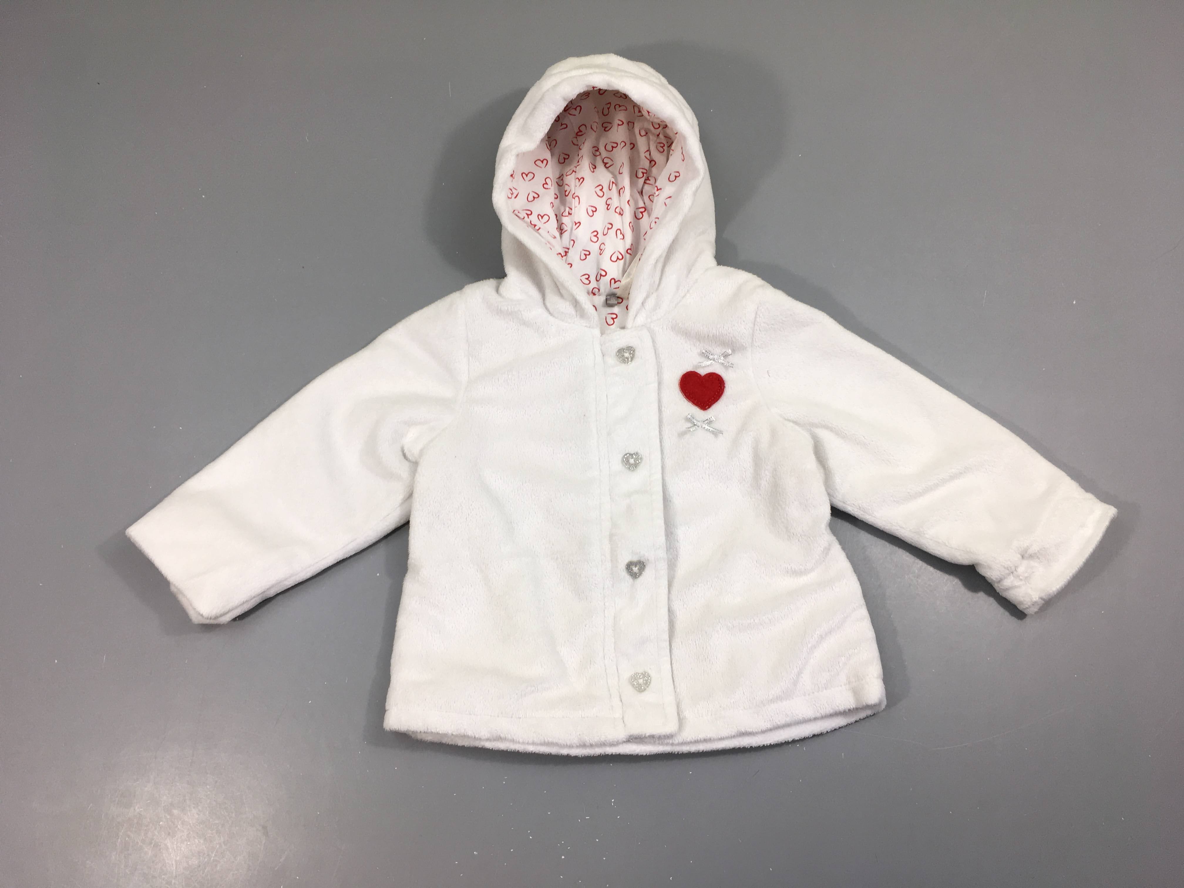 Gilet ouatiné velours blanc coeur à capuche