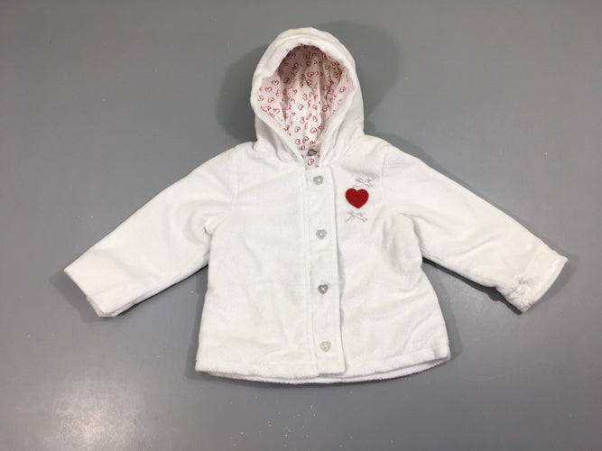 Gilet ouatiné velours blanc coeur à capuche, moins cher chez Petit Kiwi