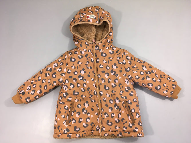Veste à capuche réversible brune leopard/Teddy, moins cher chez Petit Kiwi