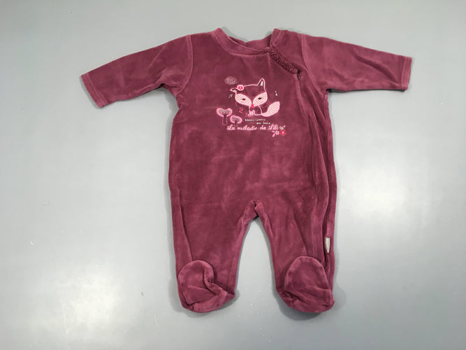 Pyjama velours mauve renard froufrous, moins cher chez Petit Kiwi