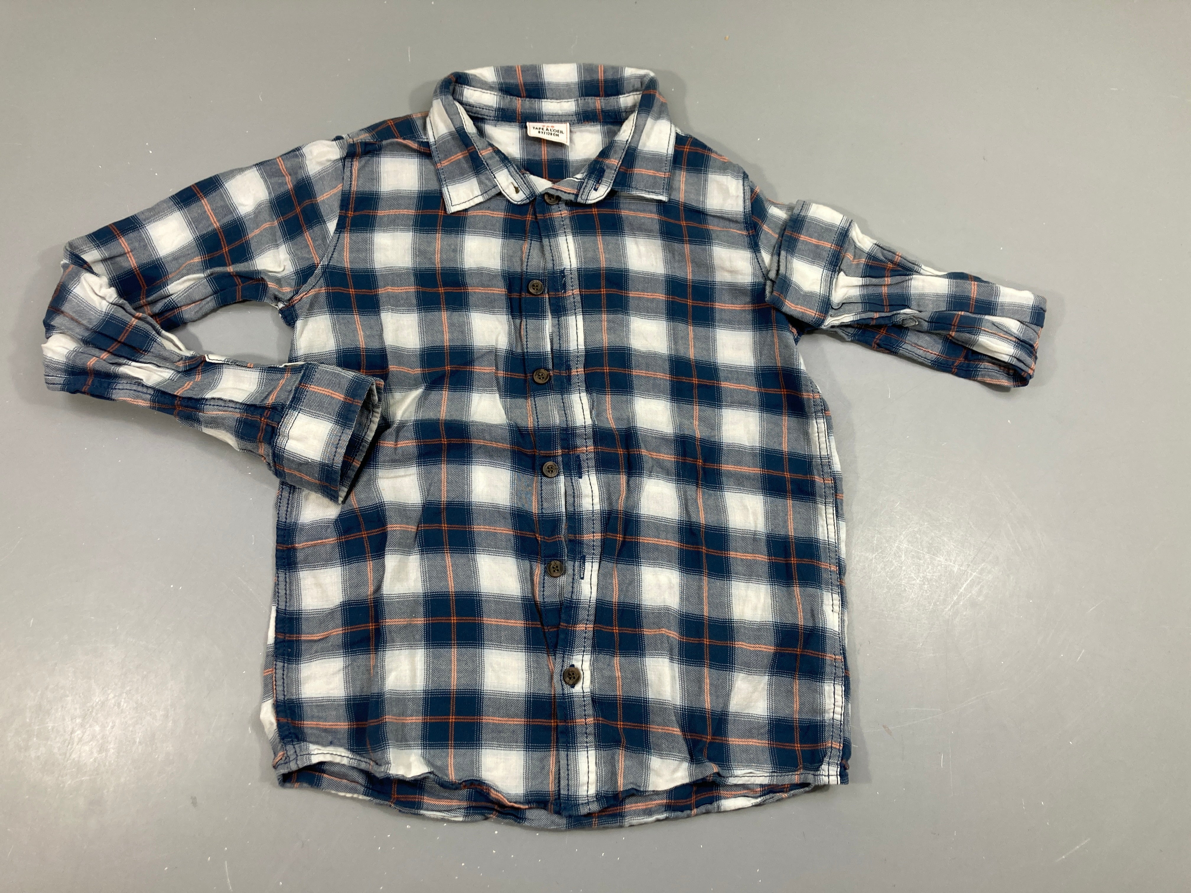 Chemise m.l à carreaux blanc bleu orange