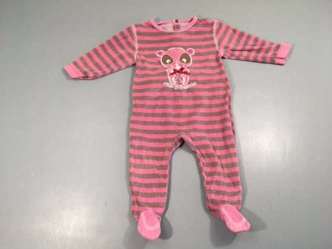 Pyjama velours rose rayé brun animal, moins cher chez Petit Kiwi