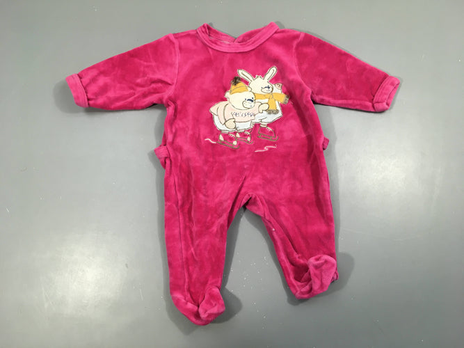 Pyjama velours rose vif animaux patins à glace, moins cher chez Petit Kiwi