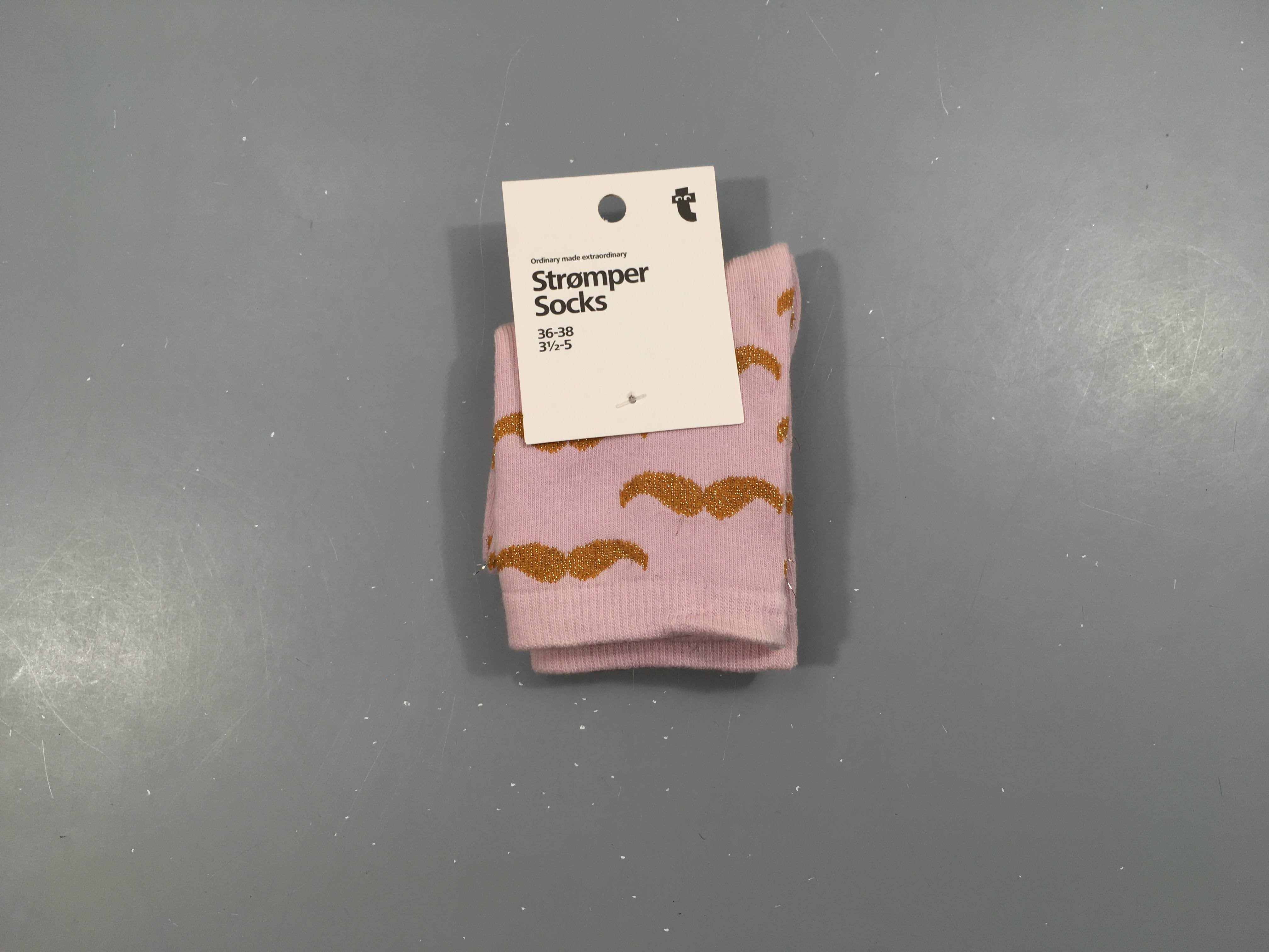 NEUF Chaussettes rose moustaches dorées, 36-38