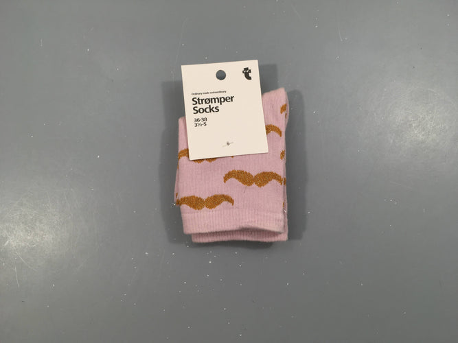 NEUF Chaussettes rose moustaches dorées, 36-38, moins cher chez Petit Kiwi