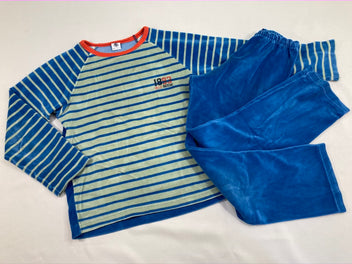 Pyjama 2pc velours bleu/vert rayé 1893