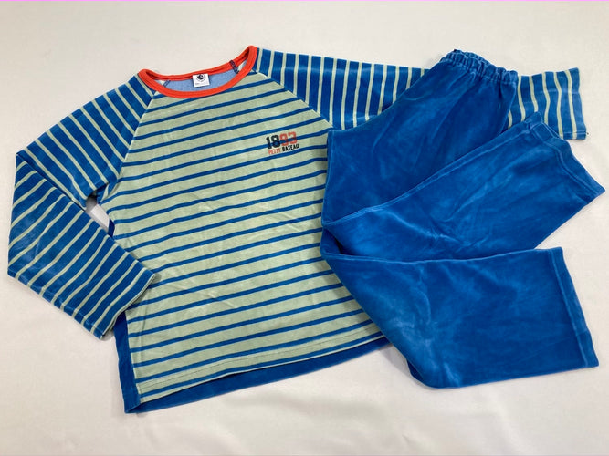 Pyjama 2pc velours bleu/vert rayé 1893, moins cher chez Petit Kiwi