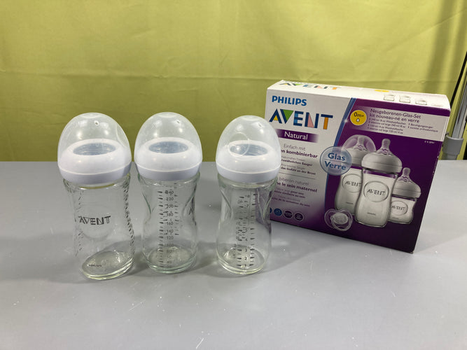 3 biberons en verre, 240ml, à détartrer, moins cher chez Petit Kiwi