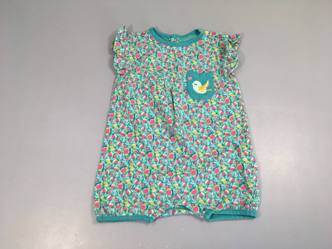 Combishort turquise fleuri rose-jaune Oiseau poche, moins cher chez Petit Kiwi