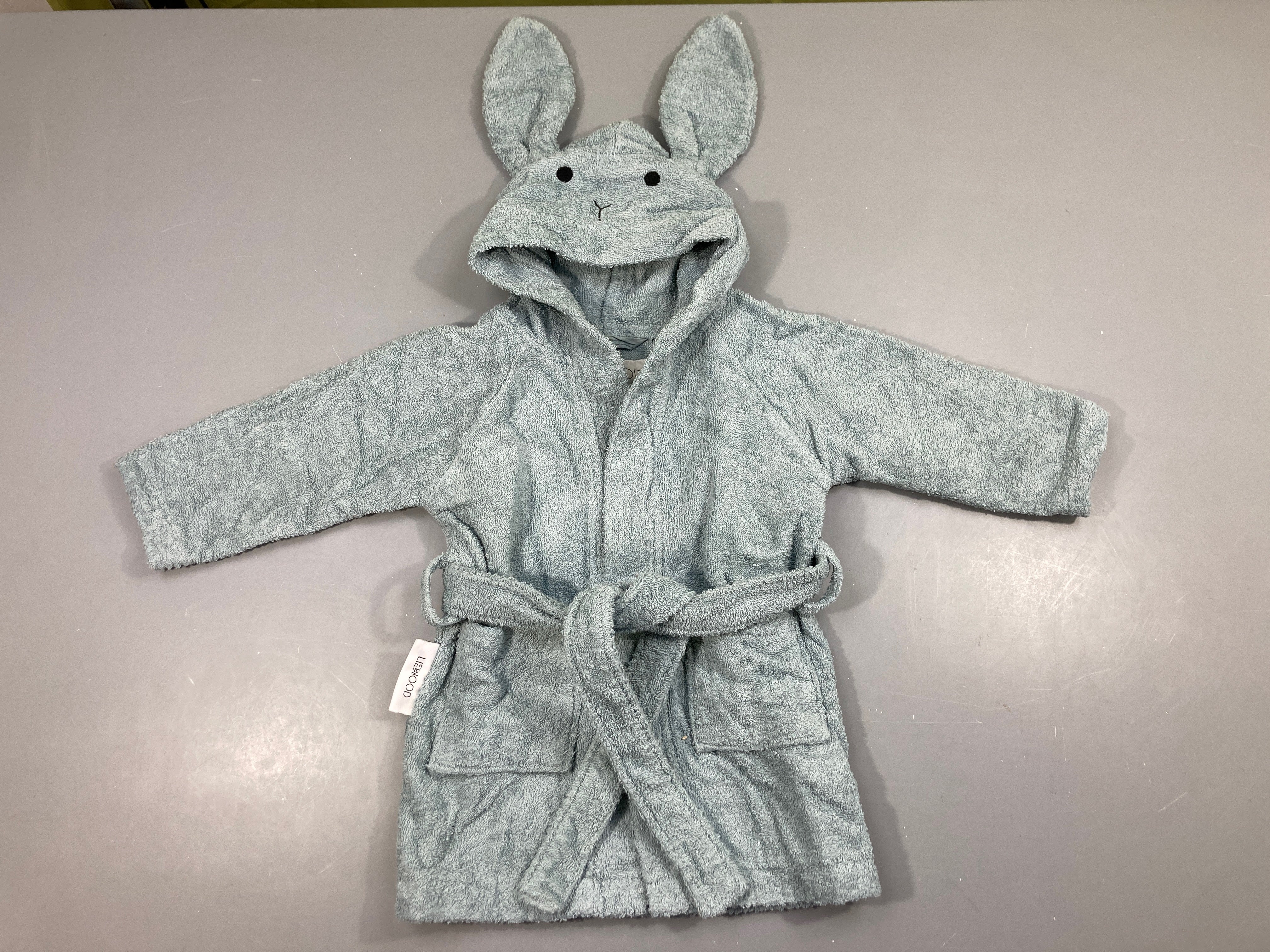 Peignoir éponge gris/bleu lapin à capuche, Liewood
