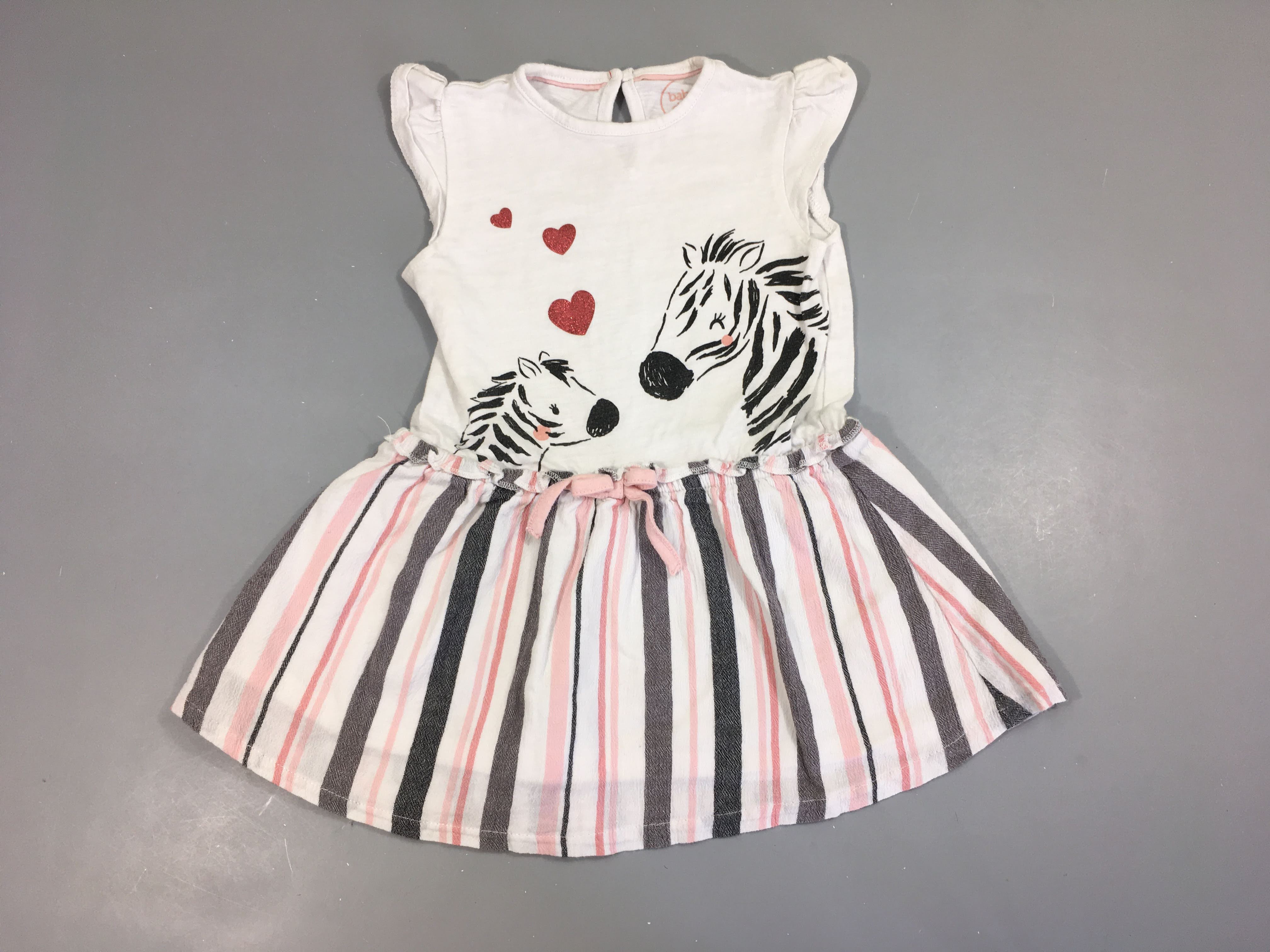 Robe s.m bi-matière blanc flammé zèbre bas ligné rose-gris