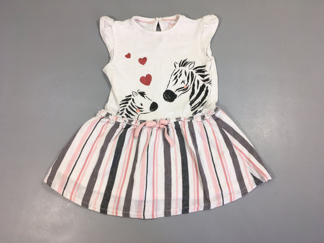 Robe s.m bi-matière blanc flammé zèbre bas ligné rose-gris, moins cher chez Petit Kiwi