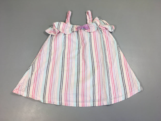 Robe s.m bretelles lignée rose-bleu-gris, moins cher chez Petit Kiwi