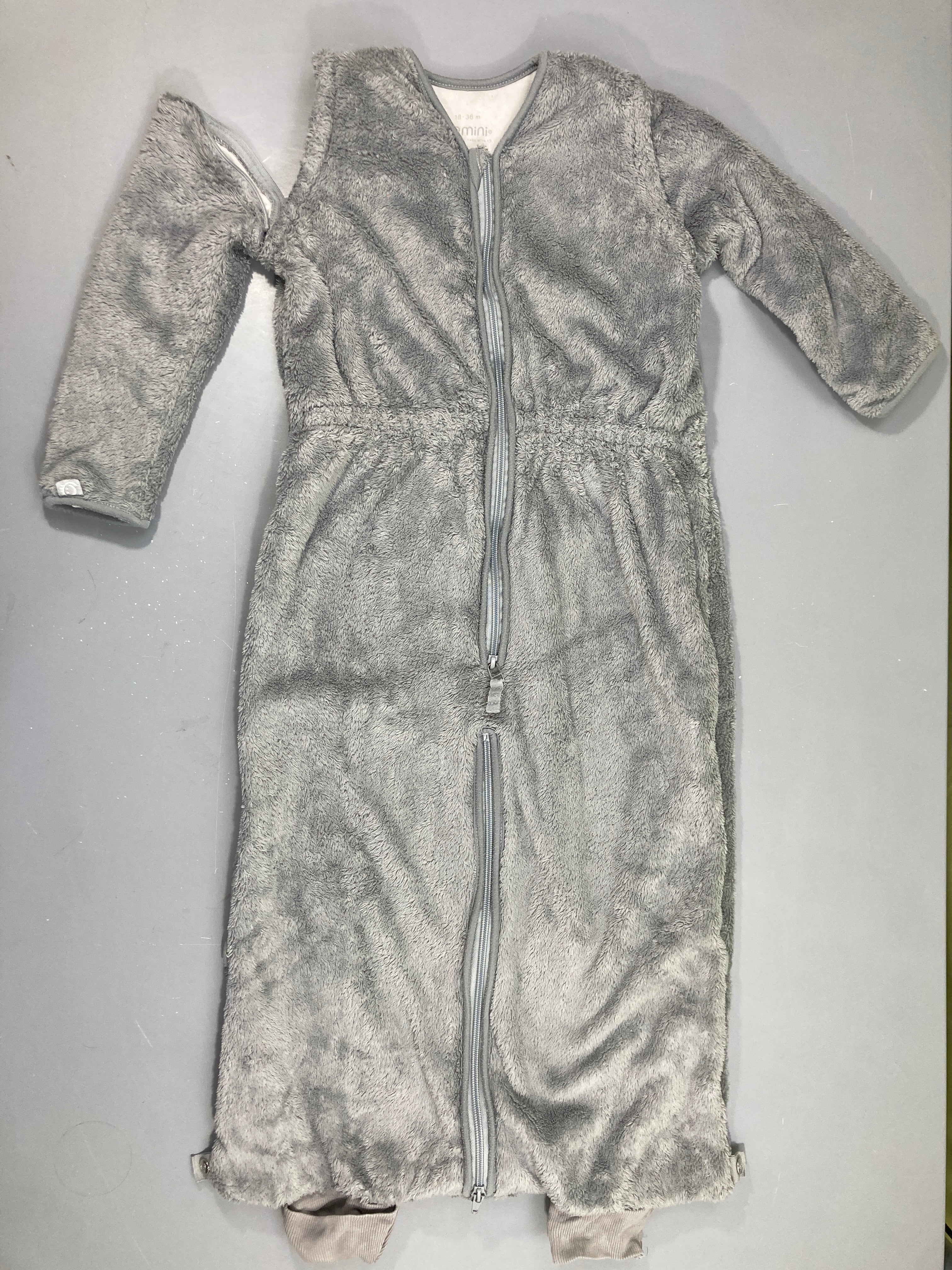 Sac de couchage ml amovibles velours gris, 18-36m