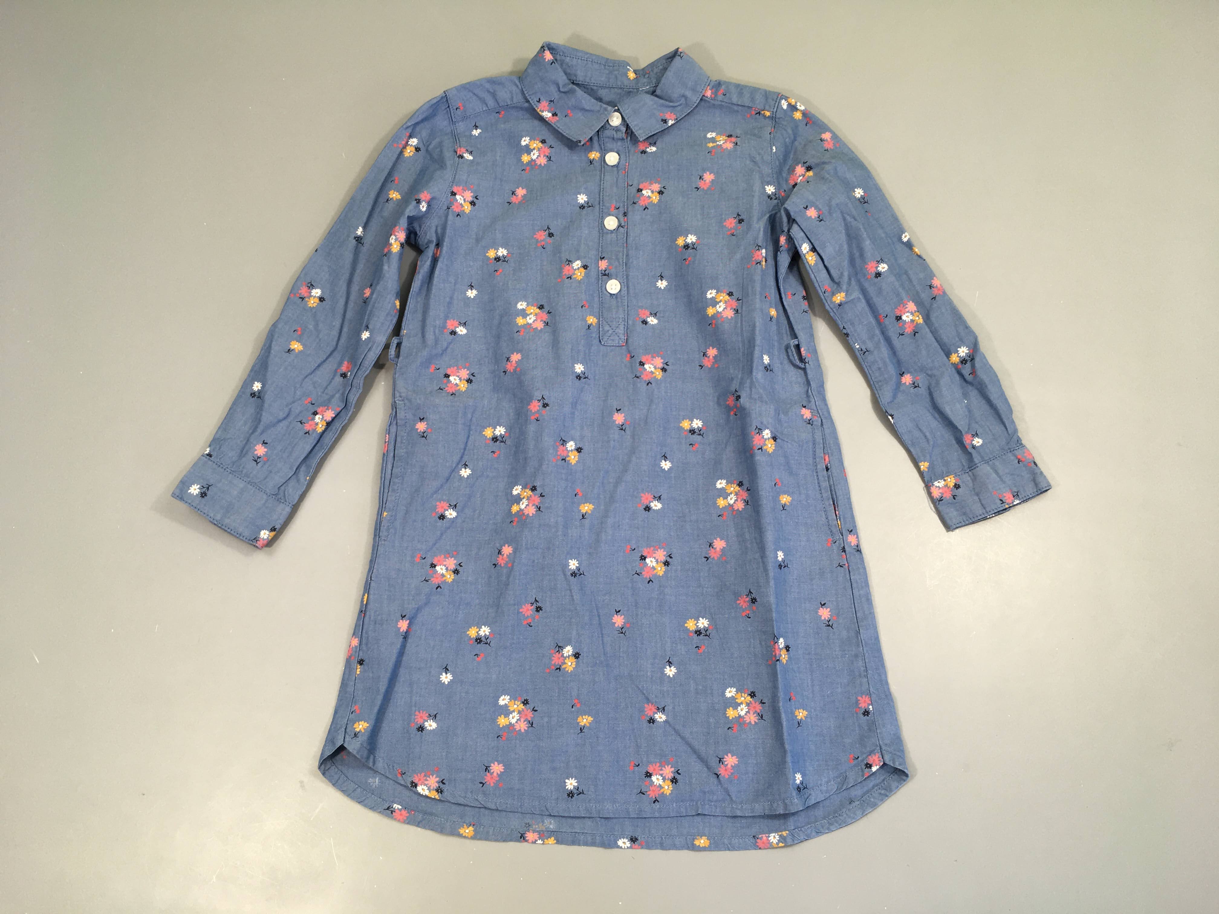 Robe chemise ml denim fleuri (manque ceinture)