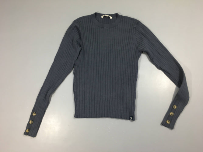 Pull léger côtes bleu foncé, moins cher chez Petit Kiwi