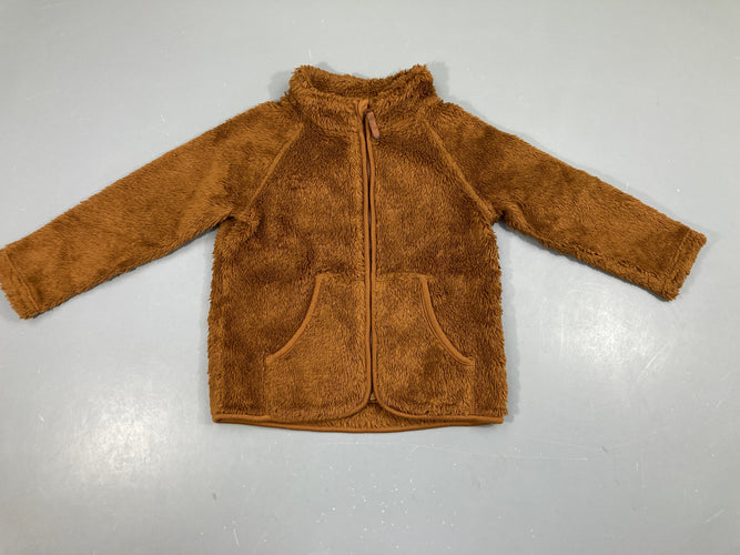 Sweat zippé velours camel, moins cher chez Petit Kiwi