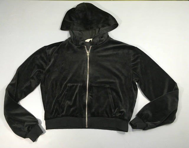 Sweat court velours noir zippé à capuche, moins cher chez Petit Kiwi
