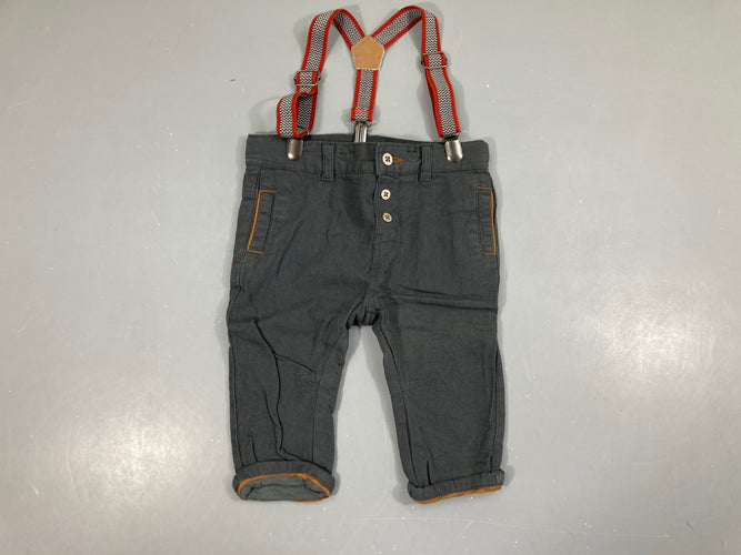 Pantalon gris foncé/camel à bretelles, moins cher chez Petit Kiwi