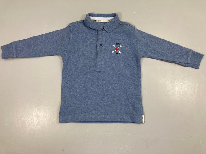 Polo m.l molleton bleu chiné, moins cher chez Petit Kiwi