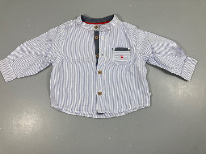 Chemise m.l lignée blanc/bleu poche, moins cher chez Petit Kiwi