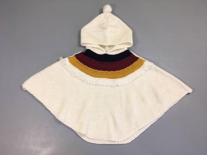 Poncho mailles blanc-col ocre-bordeau-bleu foncé, moins cher chez Petit Kiwi