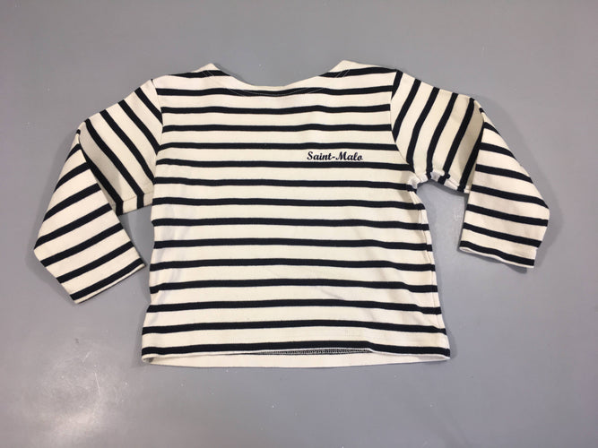 T-shirt m.l épais blanc rayé bleu foncé Saint Malo légèrement bouloché, moins cher chez Petit Kiwi