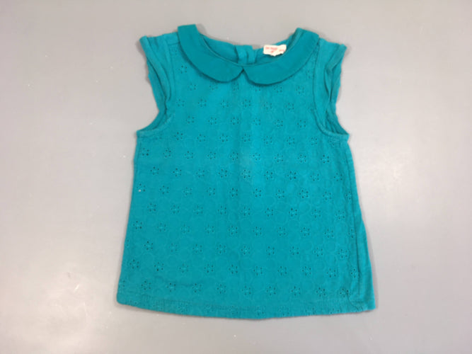 T-shirt m.c turquoise flammé broderie haut col claudine, moins cher chez Petit Kiwi