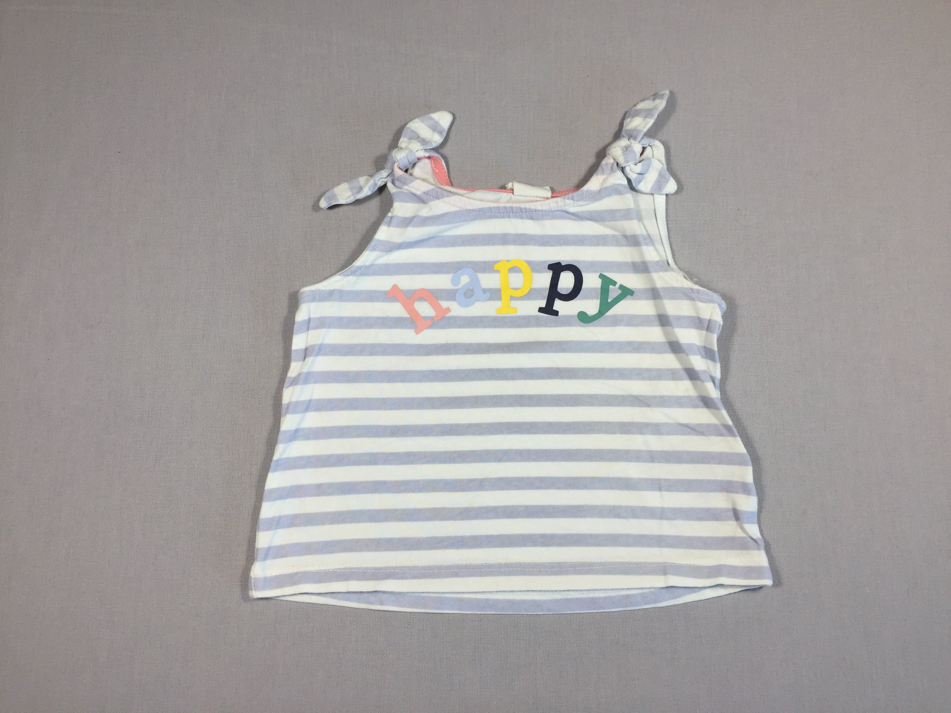 T-shirt s.m ligné blanc/bleu clair HAPPY