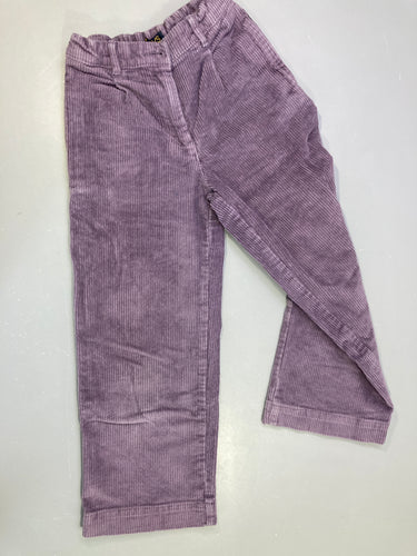 Pantalon velours côtelé mauve, légèrement bouloché, moins cher chez Petit Kiwi
