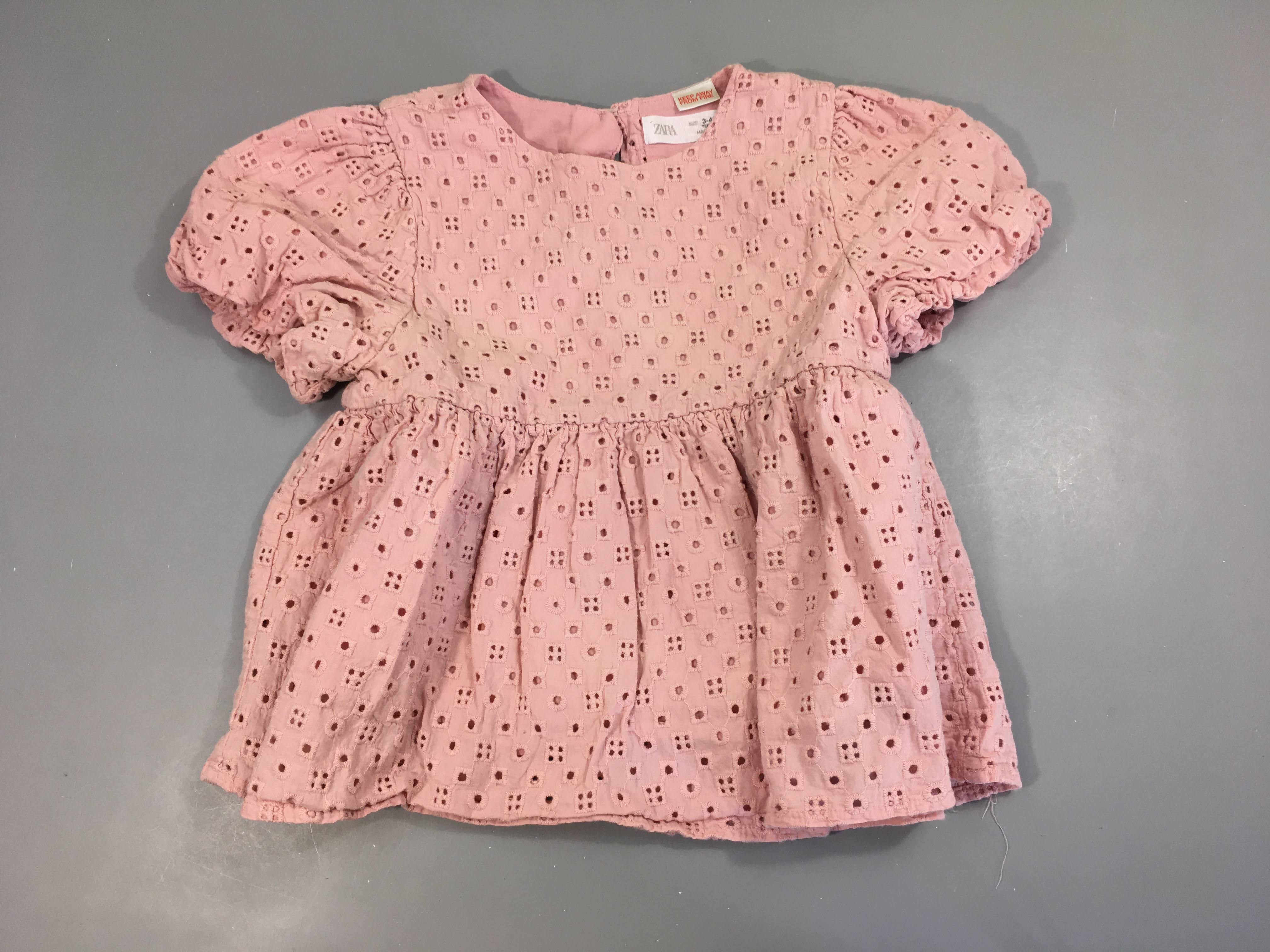 Blouse m.c rose ajouré doublé