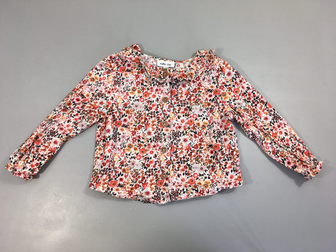 Chemisiser ml blanc fleuri rouge orangé, moins cher chez Petit Kiwi