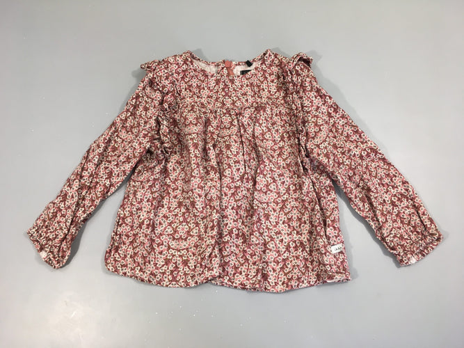 Blouse ml vieux rose fleuri gris froufrou épaules, moins cher chez Petit Kiwi