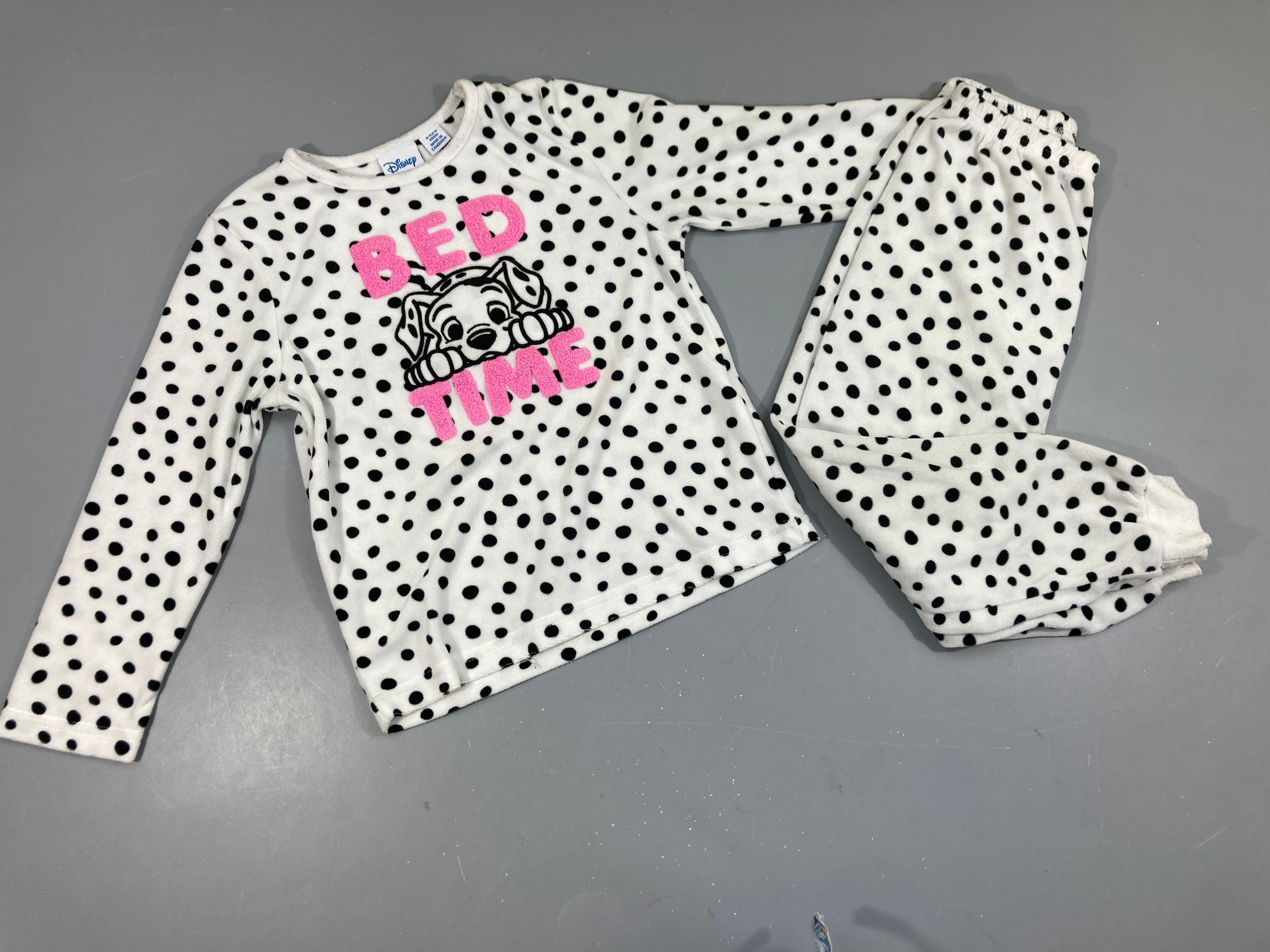 Pyjama 2pcs velours blanc pois noir, Dalmatiens
