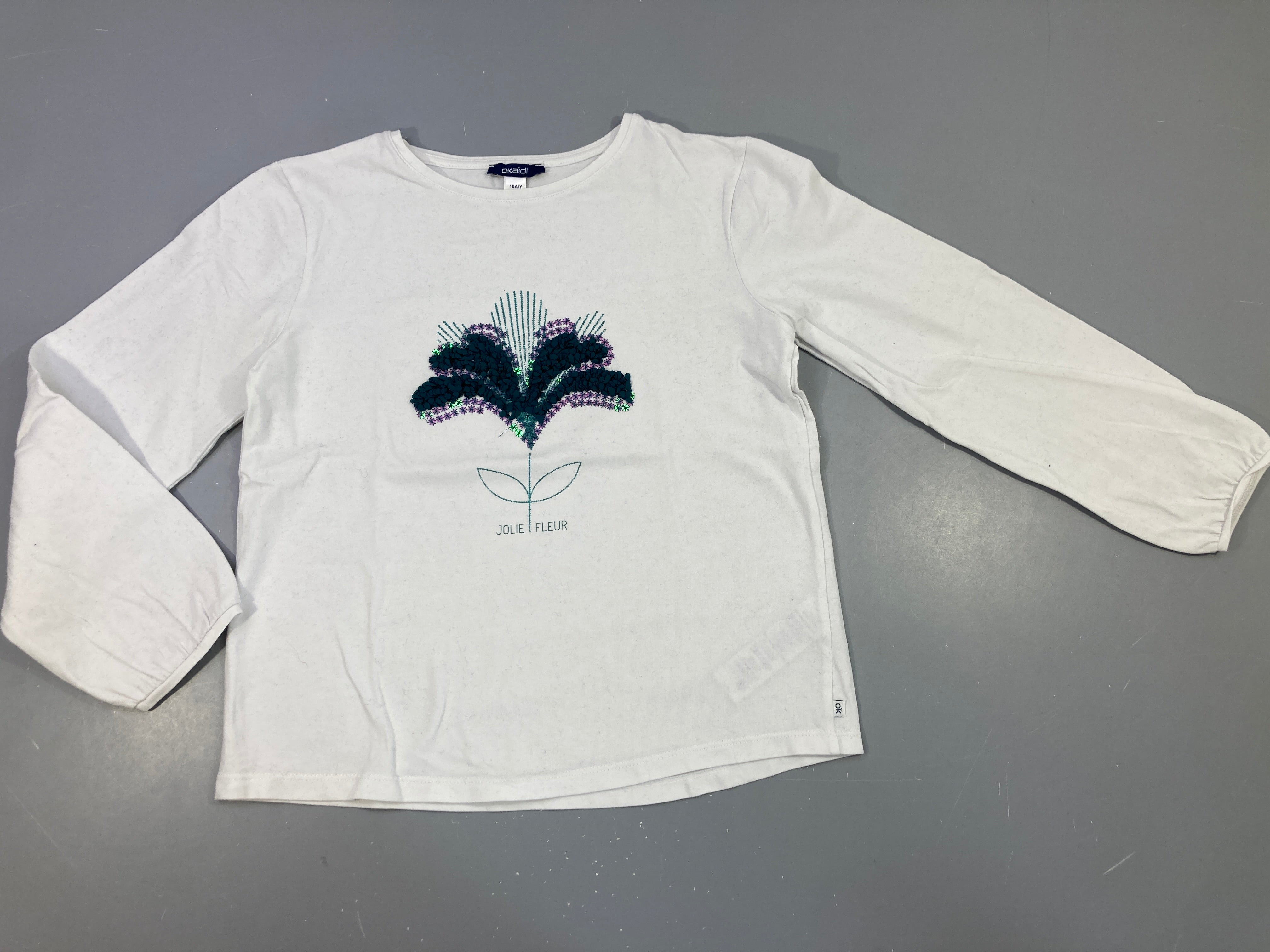 T-shirt m.l blanc fleurs tulle vert