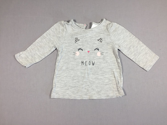T-shirt m.l gris flammé - visage de chat, moins cher chez Petit Kiwi