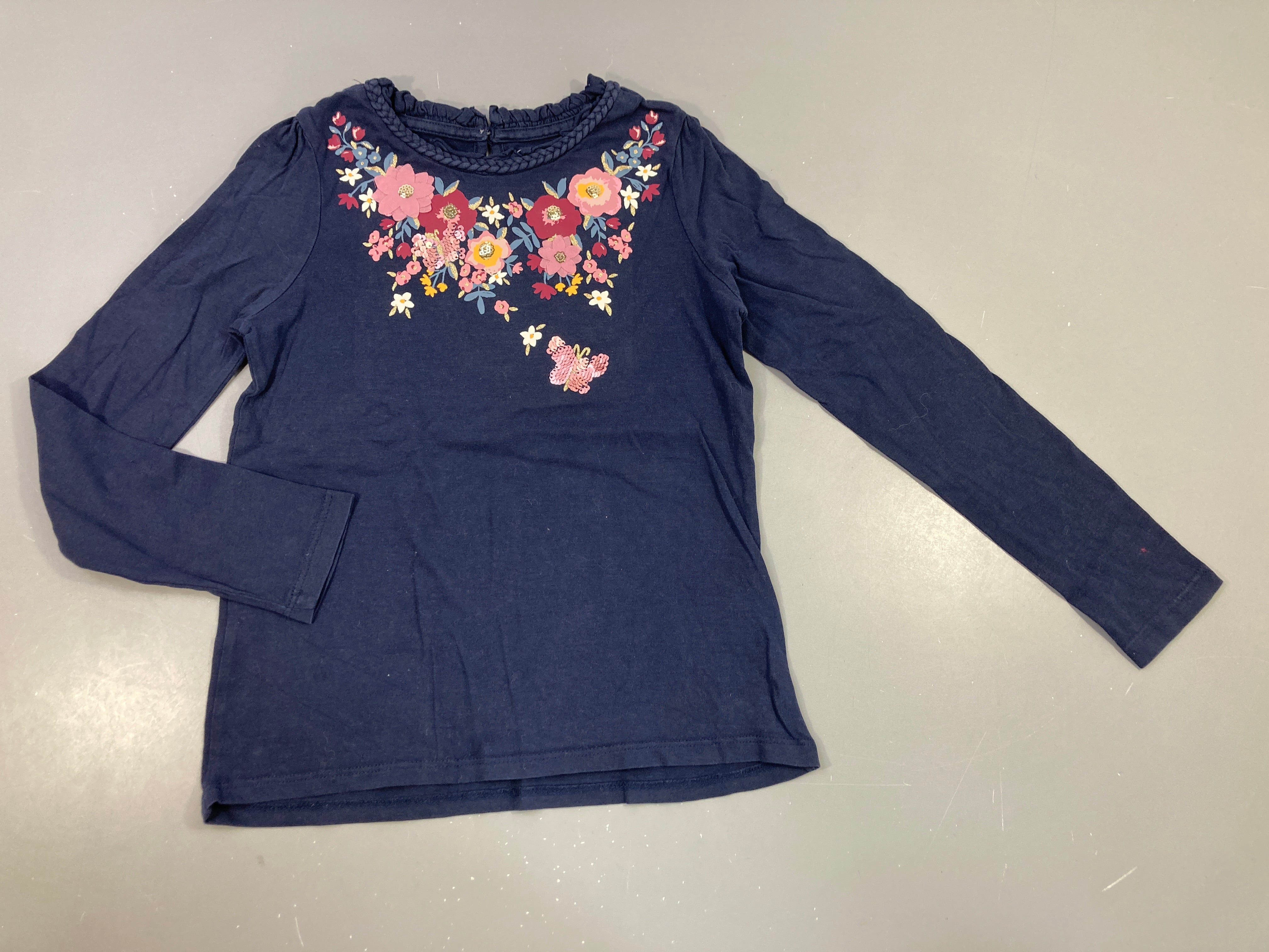T-shirt m.l bleu marine fleurs sequins