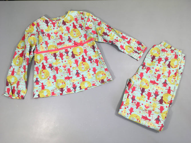 Pyjama 2 pcs flanelle bleu pingouins rose/vert anis Bouloché, moins cher chez Petit Kiwi