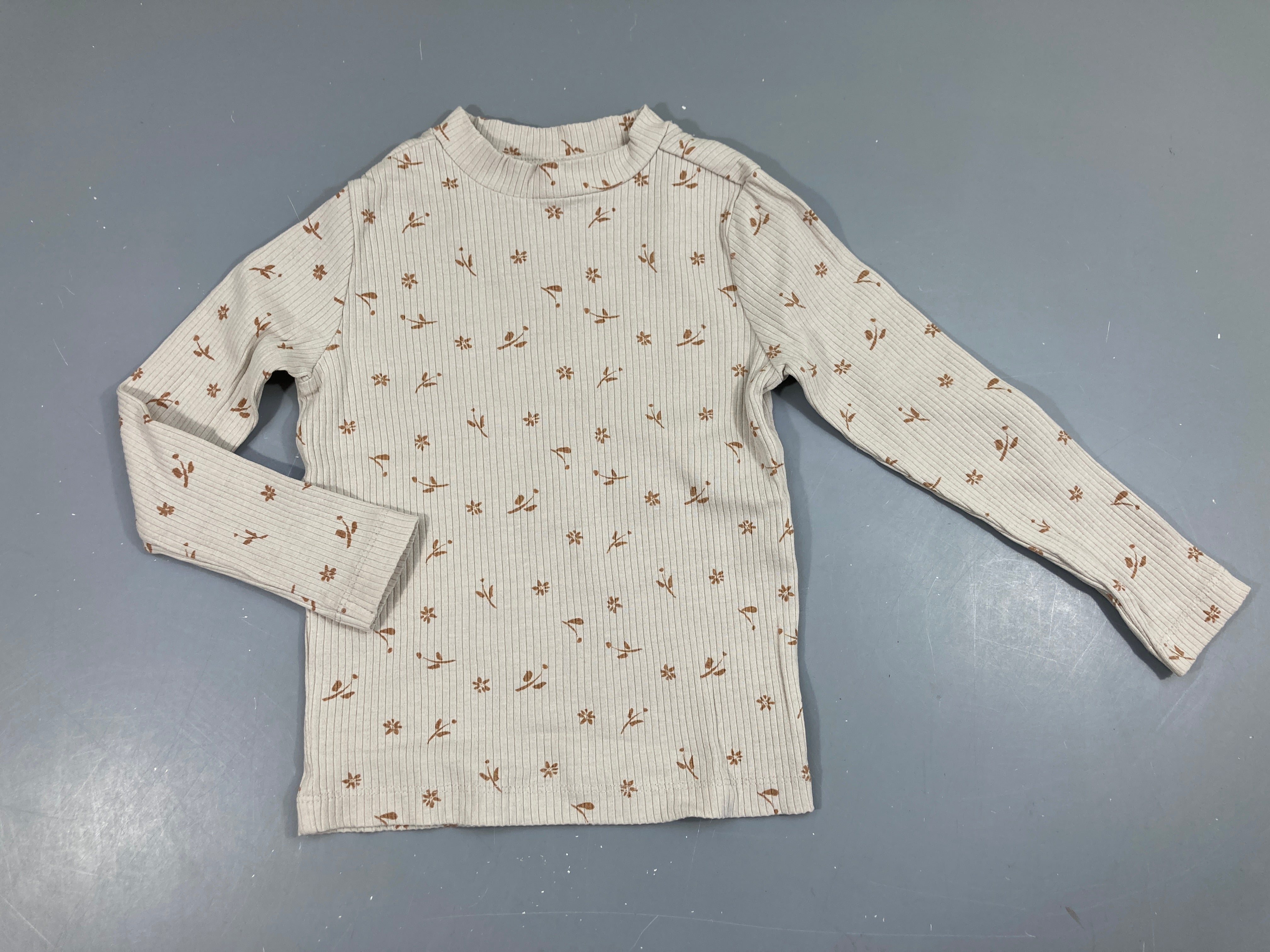 T-shirt m.l côtes blanc fleurs brunes