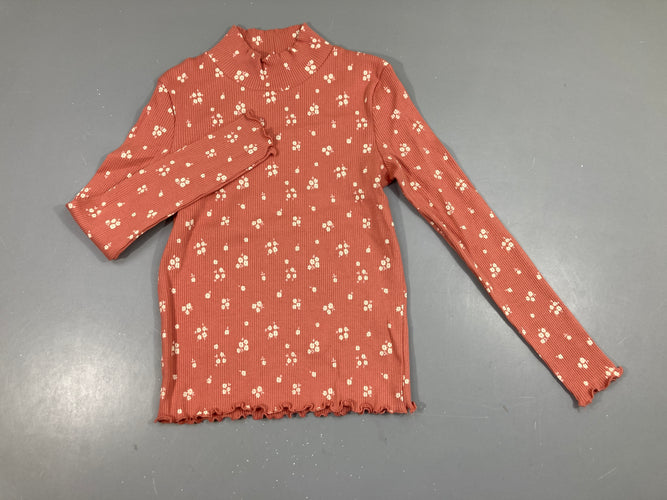 T-shirt m.l côtes rose fleurs blanches, moins cher chez Petit Kiwi