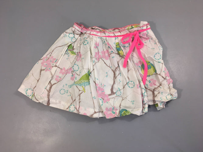Jupe blanche peroquet vert fleurs roses, moins cher chez Petit Kiwi
